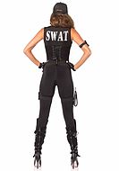Female SWAT officer, catsuit costume, front zipper, buckle
